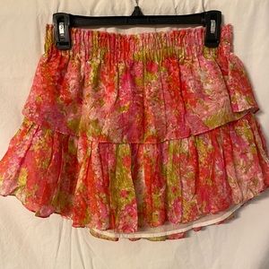 LoveShackFancy Pink and Green Floral Mini Skirt